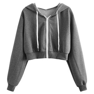 SHEIN Women's Drop Shoulder Zip-Up Cropped Hoodie Size XS Gray NWT